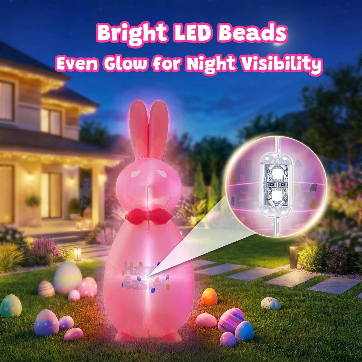 6 FT Easter Inflatables Outdoor Decorations Blow Up Yard Bunny Spring Outside Inflatable Rabbit with Led Lights (Pink-Rabbit)