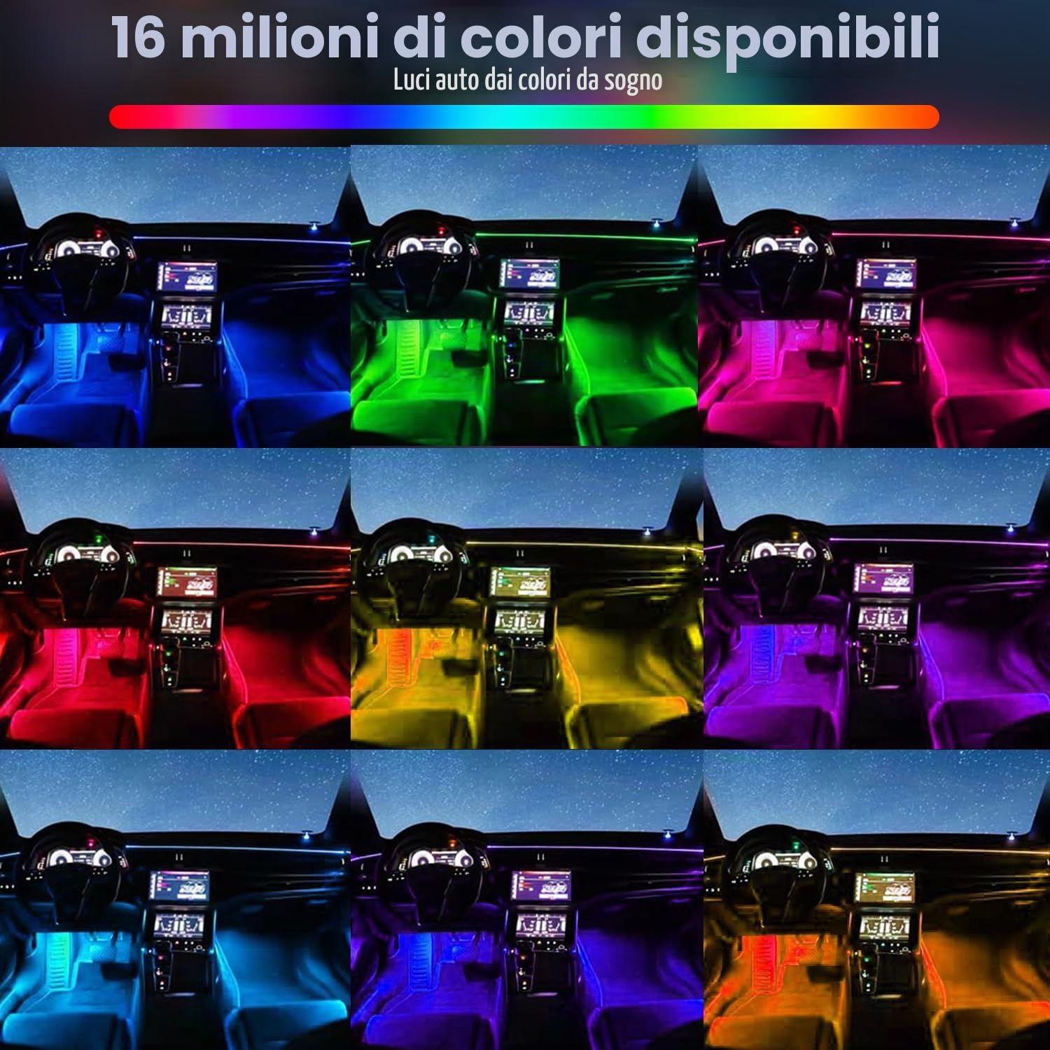 Illuminazione per interni auto, 22-in-1 HMYC 128 strisce luminose LED in fibra ottica acrilica colorate, illuminazione ambientale decorativa universale con ritmo sincronizzato alla musica, controllo