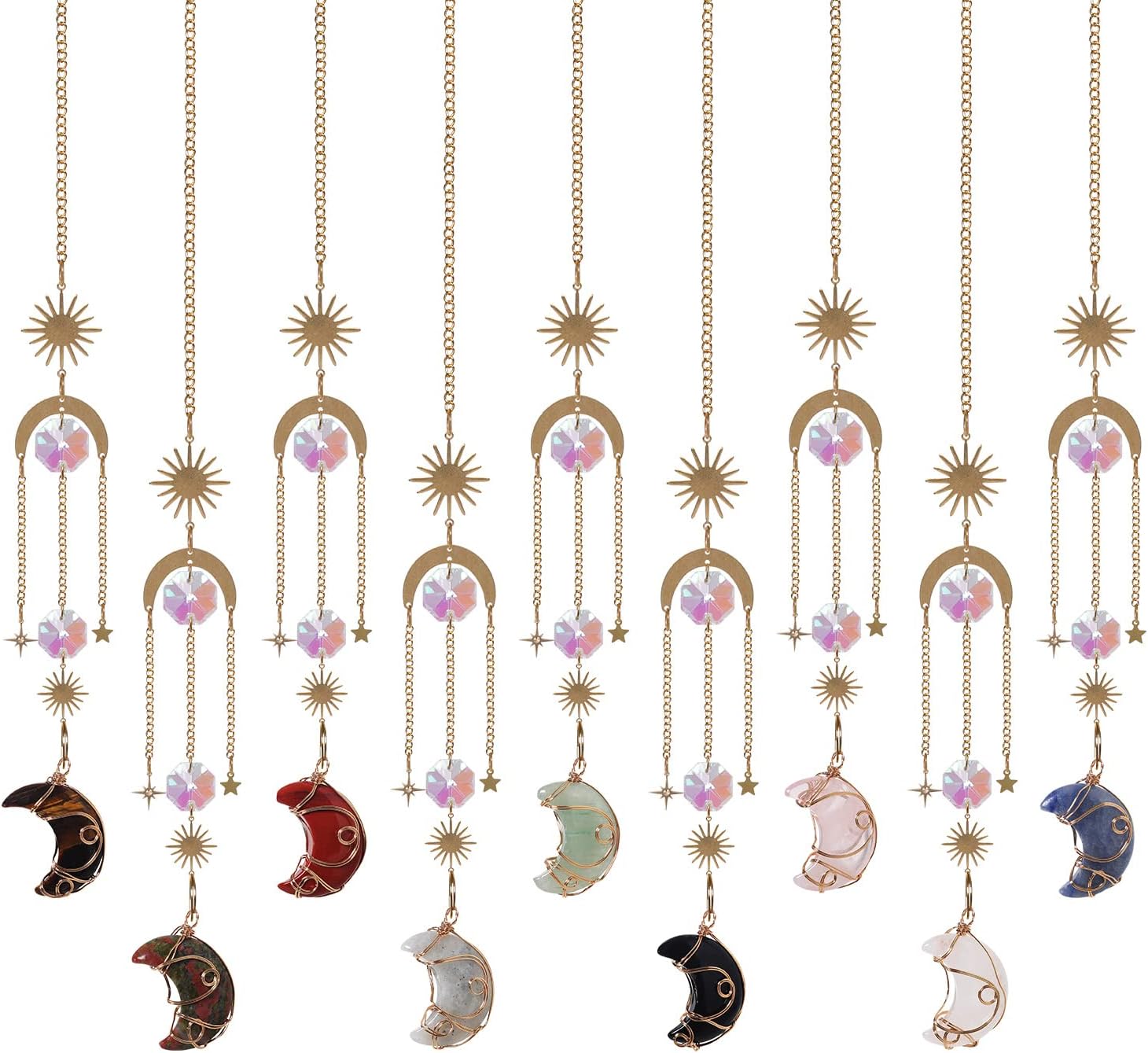 Sun Catchers with Crystals, 9 Pcs Hanging Crystals Suncatchers for Windows, Colored Crystals Prisms Glass Pendant Suncatchers Beads for Chandeliers, Garden, Christmas Tree Decoration