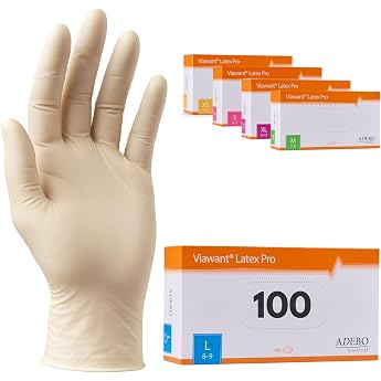 Latex gloves 100 pieces L powder-free latex gloves white textured tear-resistant & elastic examination gloves disposable for care & cosmetics size XS SM XL