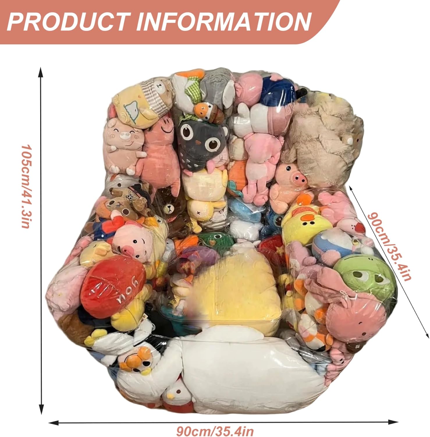 Bean Bag Stuffed Animal Storage Waterproof PVC Clear Bean Bag with Zipper Stuffable for Kids Toddler Armchair for Organizing Kids Rooms