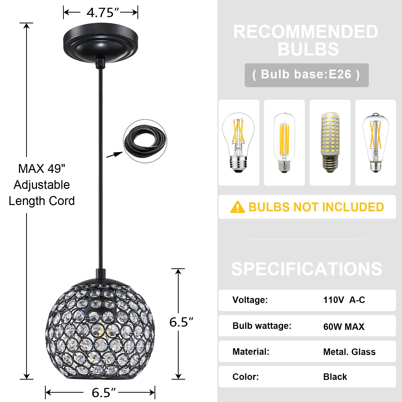 Dolaimi House Indoor Mini 3 Pack 1 Light Kitchen Island Pendant Light Fixture,Polyhedral Crystal Chandelier Shade Black Finish,for Foyer Dining Room Family Room