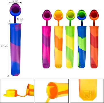 Ozera 6 Pack Silicone Popsicles Molds, Reusable Popsicle Ice Pop Molds | Multicolor DIY Frozen Popsicles Maker with Lid