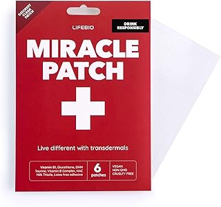 Lifebio Miracle Patch Post-Party Support with Milk Thistle and Vitamin B Complex - Vitamins for Tiredness and Fatigue Including Vitamin B1, Glutathione, DHM, Taurine, NAC | 6 Patches in a Pack