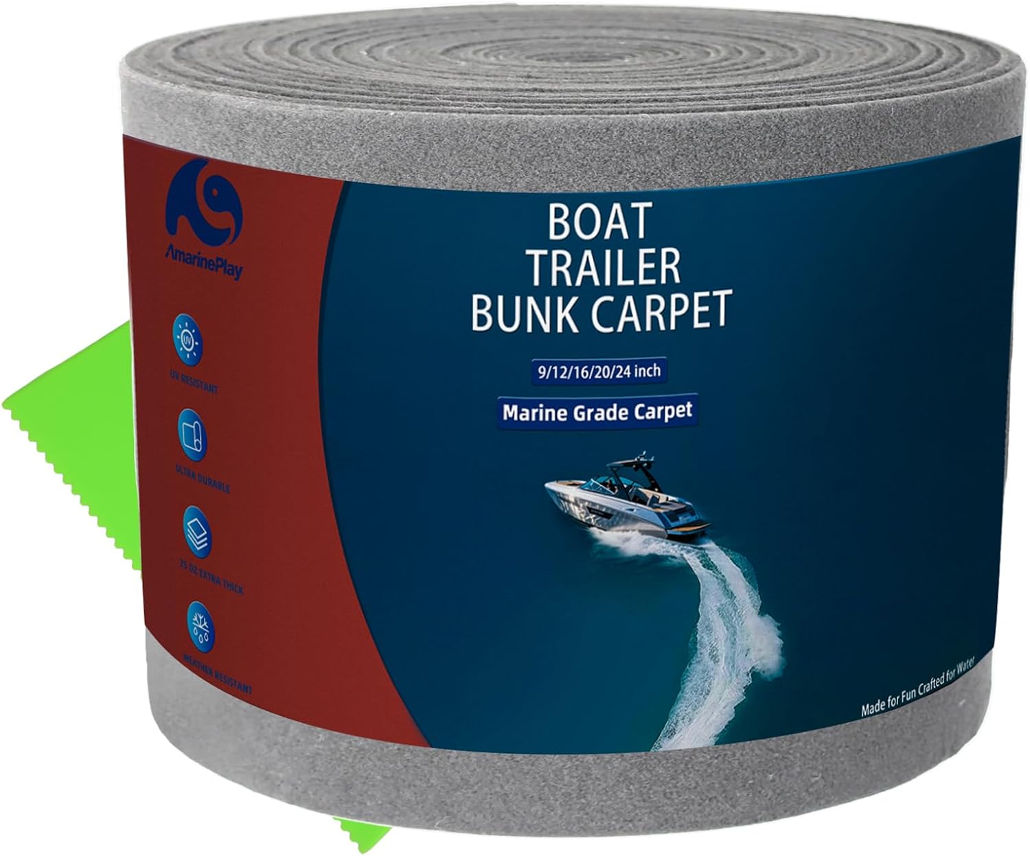 Boat Trailer Bunk Carpet,Marine Carpet Boat Bunk Boards Carpet Replacement, 9/12/16 inch Grey Trailer Bunker Carpet for Covering Boat Lift Bunks or Runners