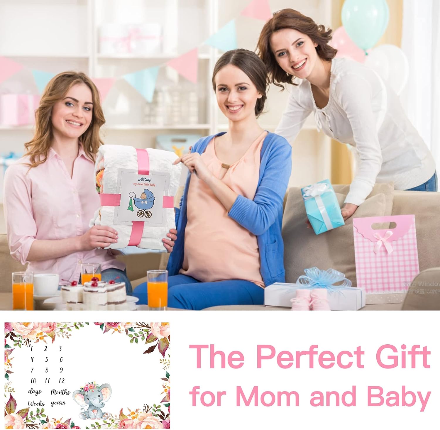 SPOKKI 6 PCS Baby Monthly Milestone Blanket Girl, 60''x40''Fleece Monthly Blanket Newborn with Headband for Photography Background Prop and Mom Nursery Shower Gift (Pink) - Image 6