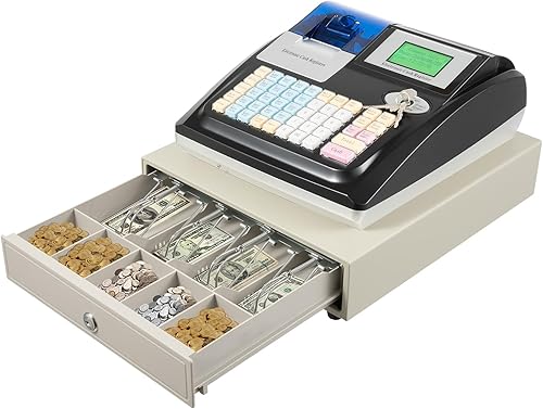 Caja registradora electrónica de 48 llaves para negocios con 8 pantallas digitales y cajón de efectivo con cerradura, sistema de gestión de efectivo