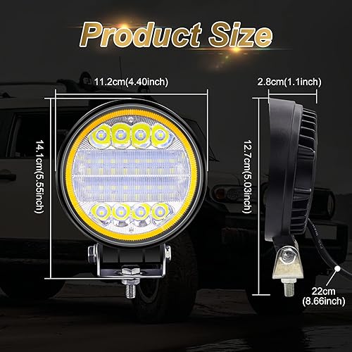 Miniatura 6 de Ourbest Cápsulas LED de 4.5 pulgadas, combo de inundación de punto de luz redonda todoterreno con anillo de ojo de ángel azul, luz de trabajo, luces