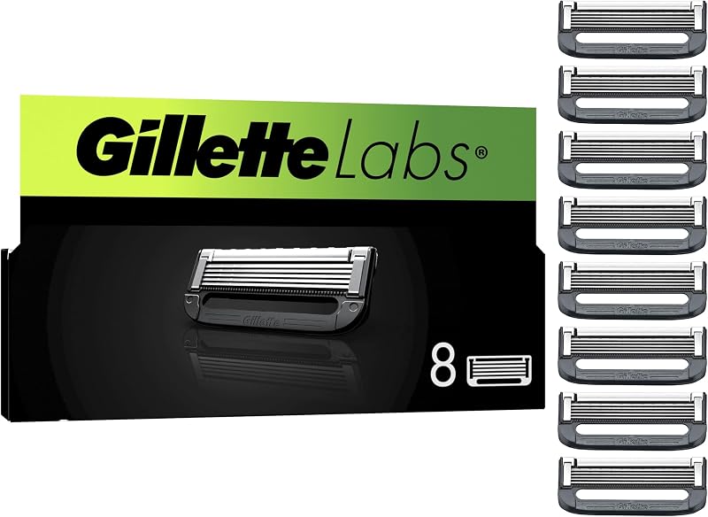 Gillette Labs 8 Pack Men's Razor Refills, Genuine 5 Best Blades, Exfoliating Bar for Gentle and Effective Shaving, Compatible with Gillette Labs Sleeves