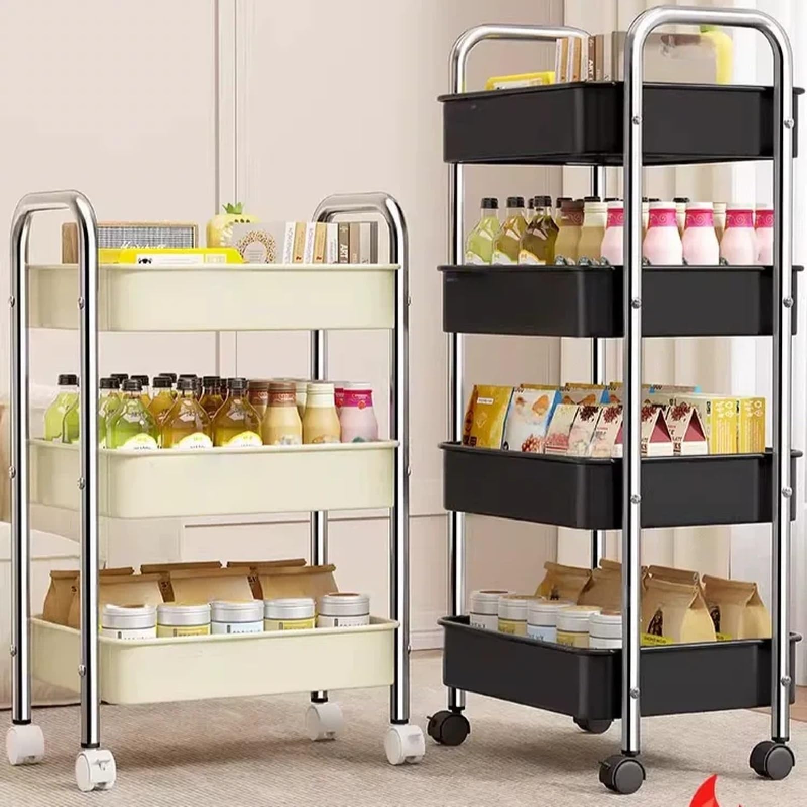 Carro rodante utilitario Carro utilitario rodante de 4 Niveles Organizador móvil Estante Almacenamiento for Cocina y Sala Estar