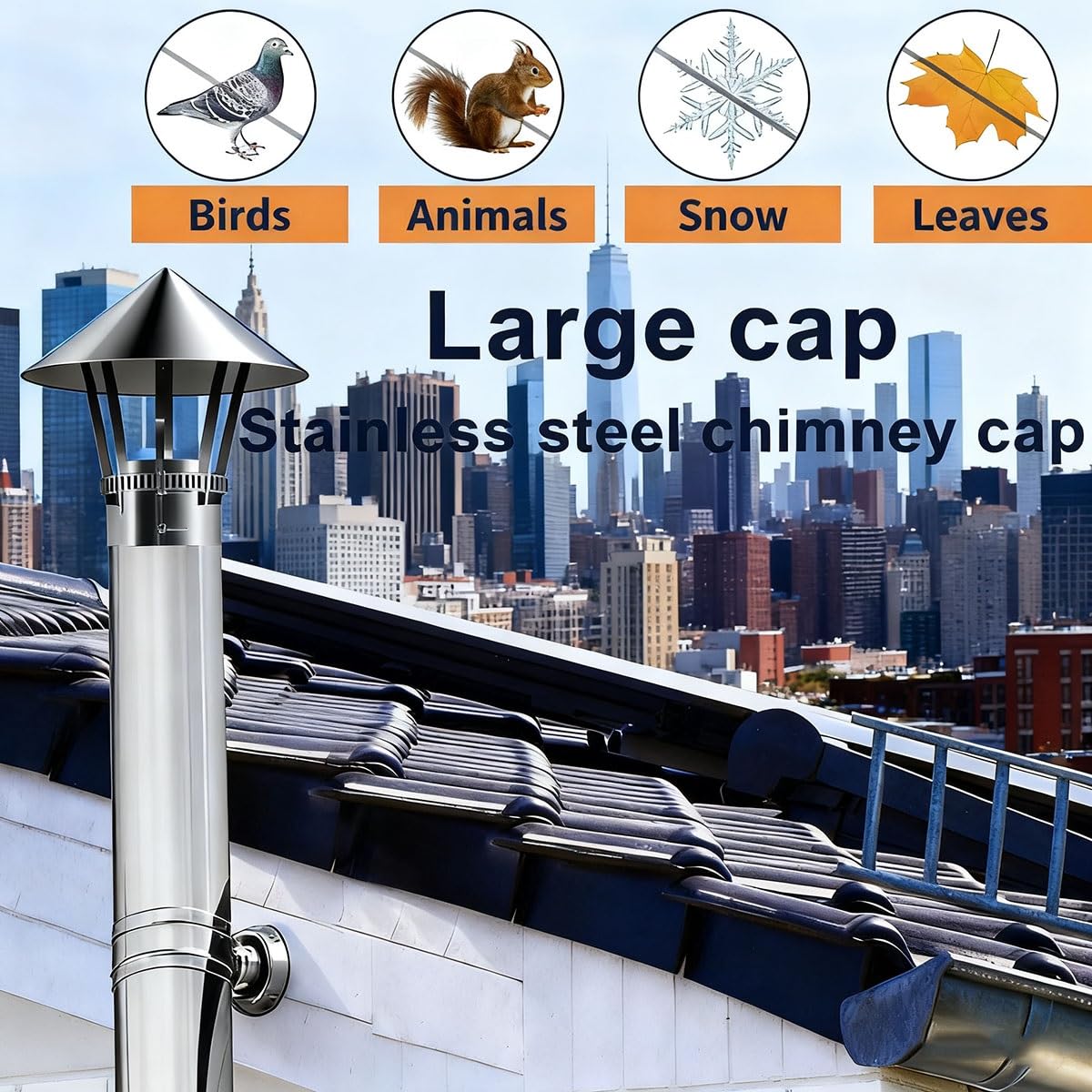 Tapa de chimenea superior cónica de acero inoxidable 304, ajuste multiusos ajustable(6.6in)