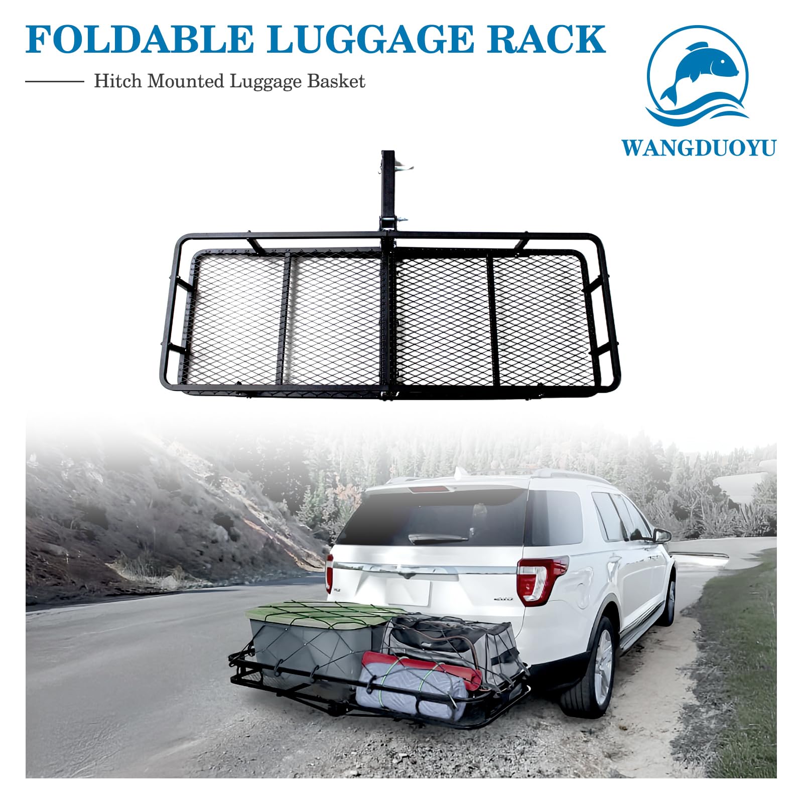 Hitch Mount Cargo Carrier Rack 57x21x7 Inch 500 Lbs Capacity 2 Inch Receiver Luggage Basket Cargo Rack for Trailer Hitch