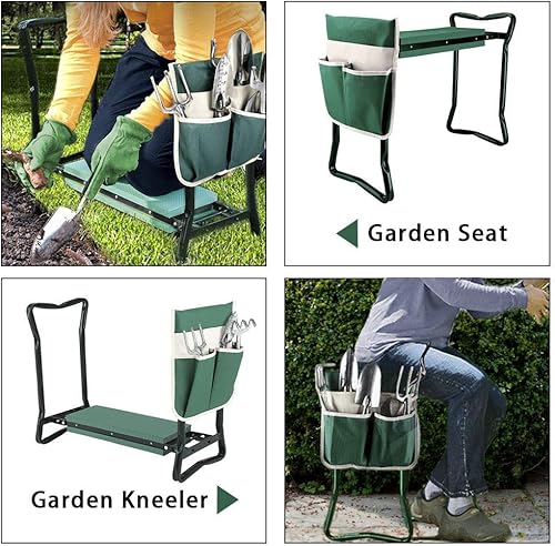 Miniatura 9 de Taburete plegable de jardín resistente con guantes de bolsillo extraíbles grandes y almohadilla de EVA suave para amantes de la jardinería