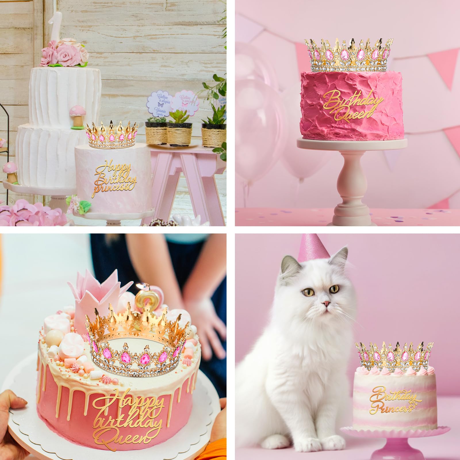 Corona di Compleanno per Torta per Donne e Ragazze Corona di Principessa Regina Tiara di Compleanno con 4 Decorazioni per Torta di Happy Birthday Princess Queen