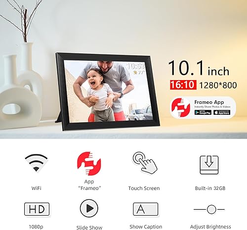 Miniatura 4 de FRAMEO - Marco de fotos digital inteligente WiFi de 10.1 pulgadas, pantalla táctil LCD IPS de 1280 x 800, rotación automática vertical y paisaje,