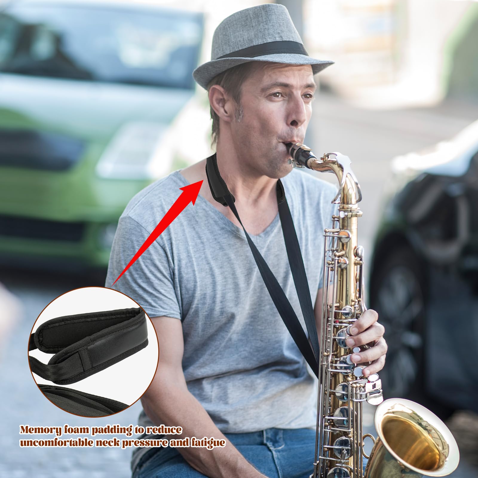 Gurt Altsaxophon, Saxophon Gurt, Saxophongurt, Geeignet Für Alt Tenor Sopran Saxophon-Riemen, Halsband Lanyard, Riemen Für Musikinstrumente, Hergestellt Aus Nylon, Leder, Baumwolle