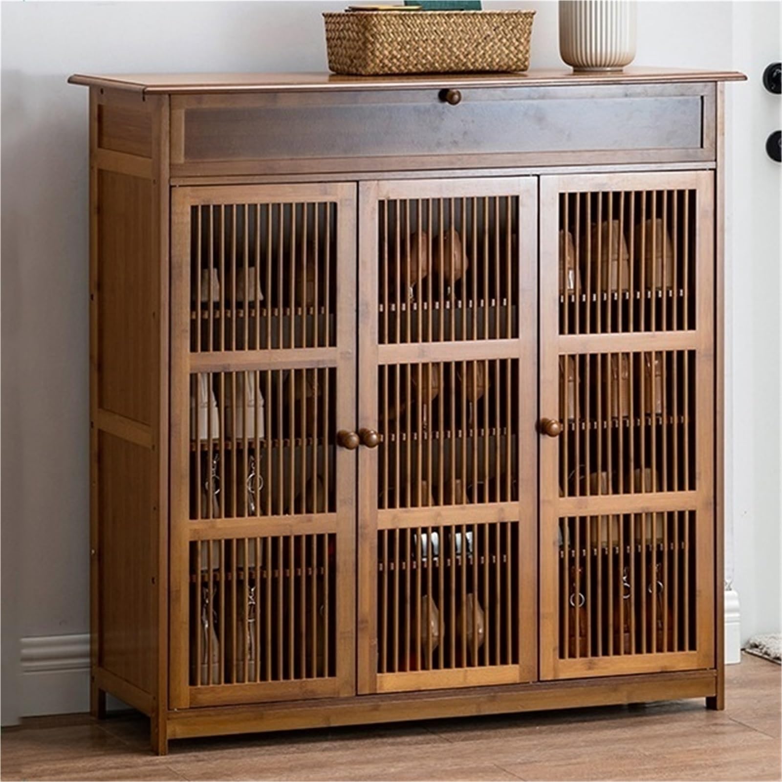 IvyLoutish Wooden Shoe Cabinet with Door Entrance Shoe Storage Cabinet Tall Shoe Organizer Free Standing Shoe Rack for Entryway Hallway Living Room,Freestanding Organizer