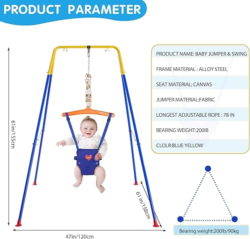 Miniatura 5 de Columpio y saltador 3 en 1 para niños pequeños, columpio y gorila para jugar al aire libre en interiores, puente para bebé con asiento de seguridad,