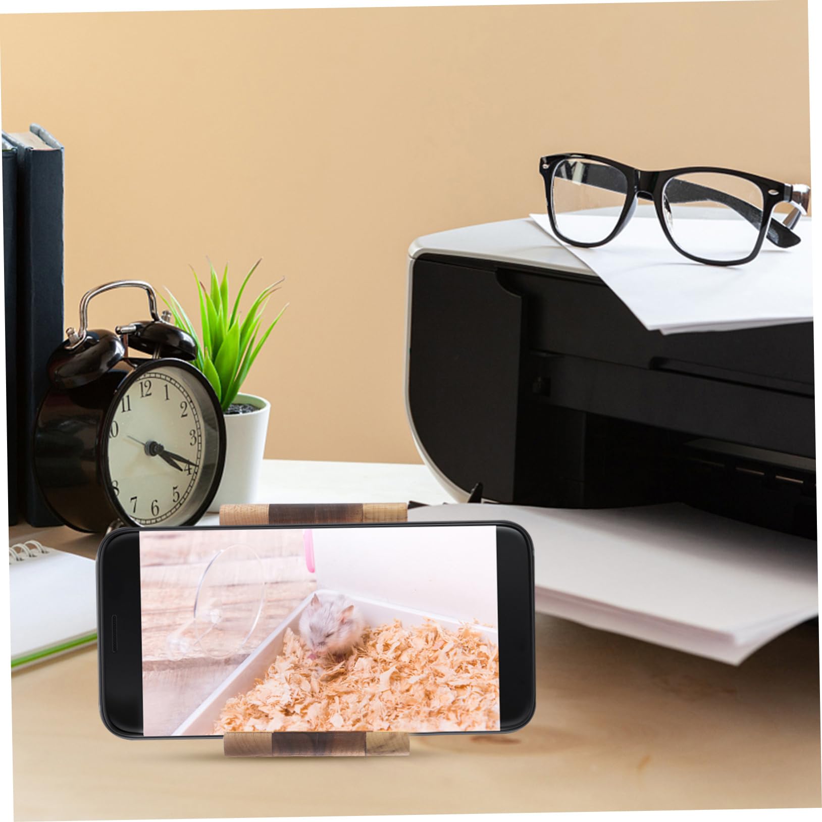 SHINEOFI Supporto Portatile per Telefono, Legno Noce Nero e Acero | Base Stabile, Design Semplice e Coordinato, per Tavolo e Scrivania, Leggero e Facile da Spostare