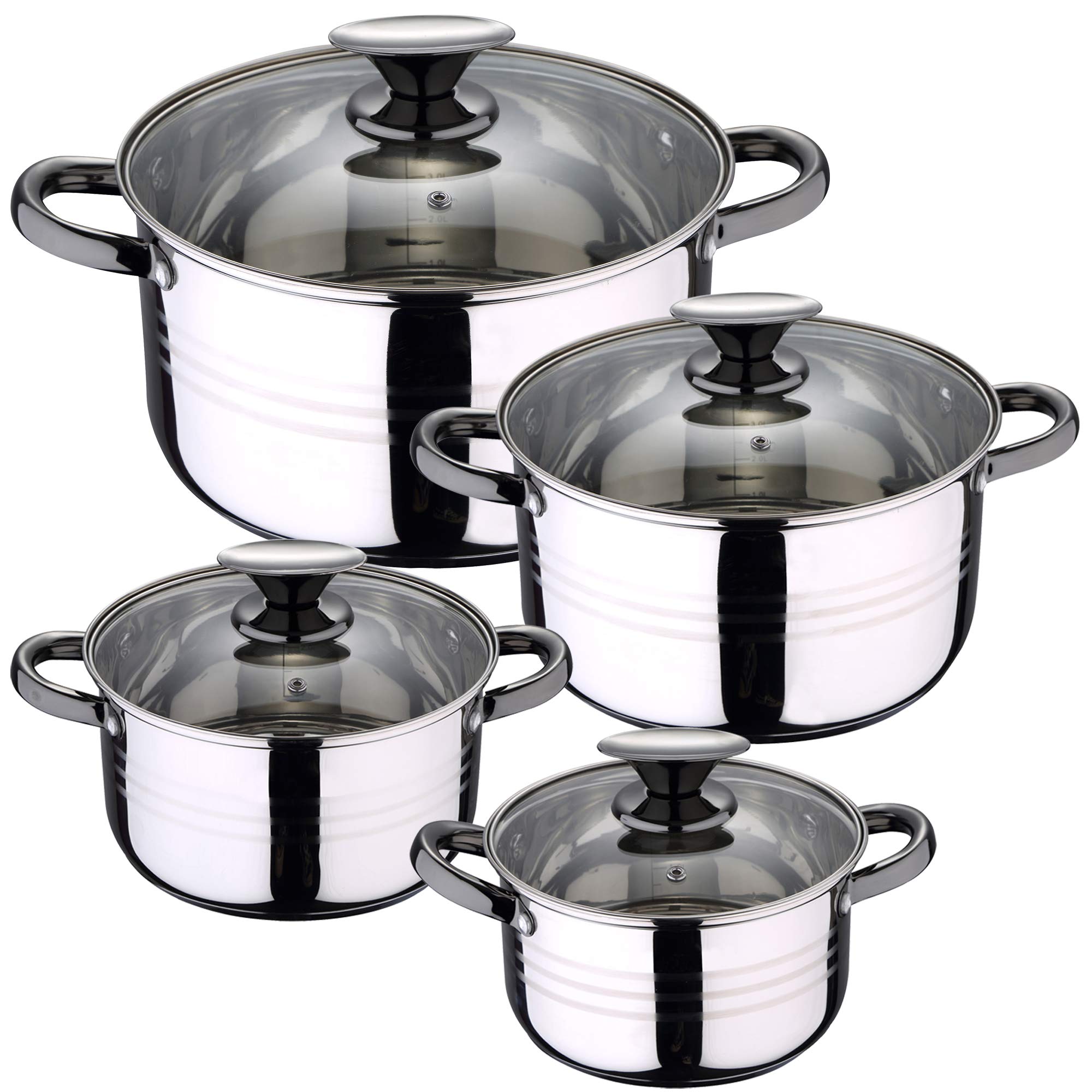 Bergner 10 Piezas batería de Cocina 4 cacerolas con Tapas de Vidrio, más Set 2 sartenes 20/24 cms-aptas para inducción, Acero Inoxidable/Aluminio Forjado, Verde