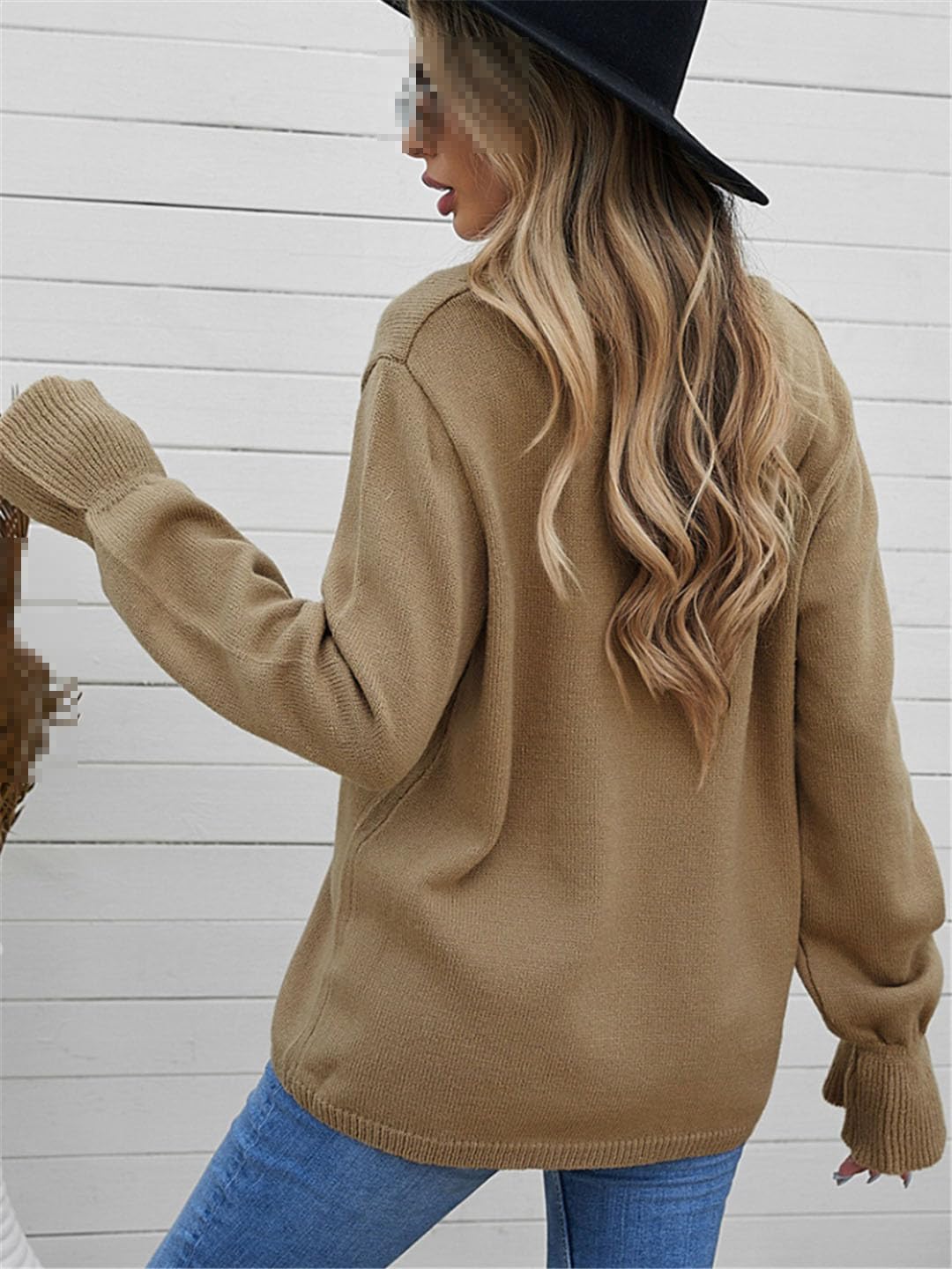 Maglione da donna autunno/inverno, tinta unita, scollo a V, casual, a maniche lunghe, maglia