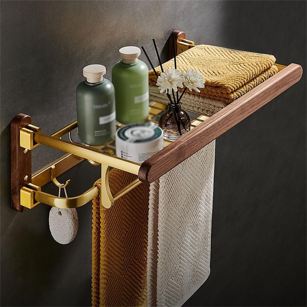 FMURY Bathroom Folding Bath Towel Rack Solid Wood Towel Rack Bathroom No Hole Space Aluminum Storage Placement image 3