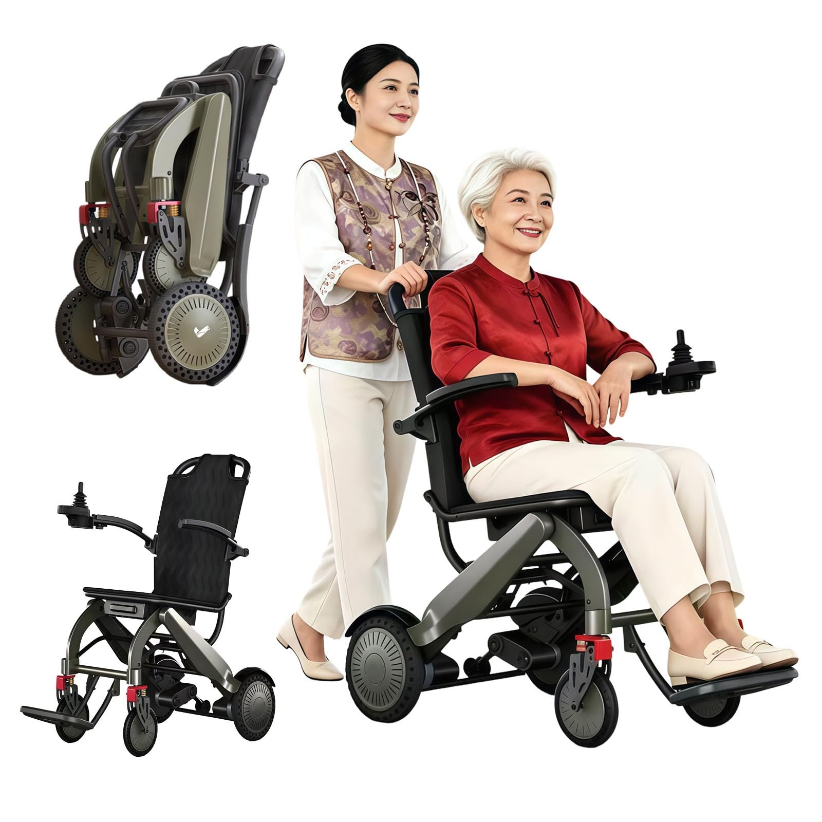 Carrozzina Elettrica Pieghevole Leggera — Carrozzina Elettrica Per Adulti, Portata 150 Kg, Peso 14,9 Kg, Autonomia 18 Km — Per Anziani E Persone Con Disabilità