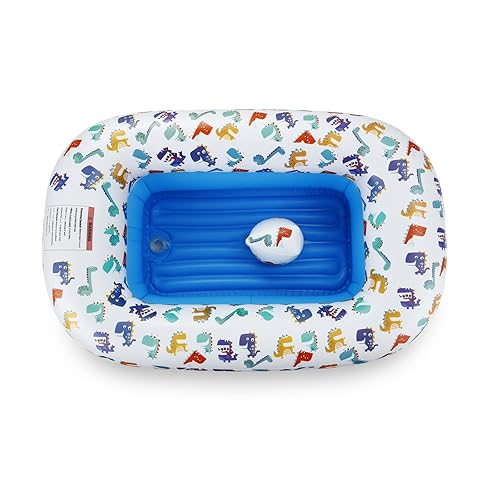 Miniatura 4 de PandaEar Bañera inflable de dinosaurio para bebé, bañera plegable para bebés con bomba de aire, lavabo de ducha portátil antideslizante de viaje