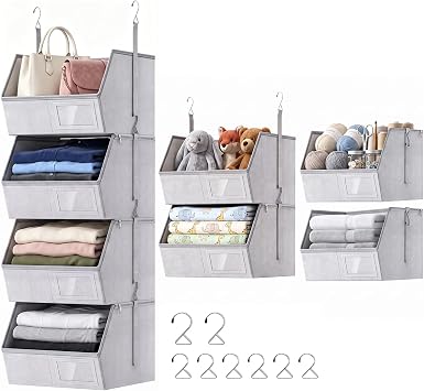 4-Tier Hanging Closet Organizer, Detachable Hanging Storage Shelves with Reinforced Side Panels, Hanging Closet Organizer for Clothes, Sweaters, Towels, Socks & Accessories, Gray