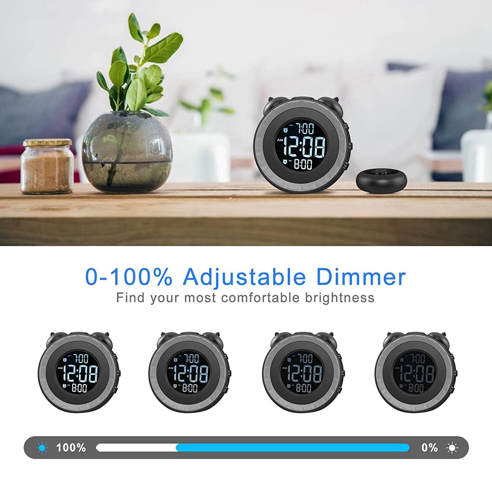 2X Reloj Despertador Doble Fuerte con Agitador de Cama, Reloj Despertador Vibratorio para Personas Que Duermen Mucho O Personas con Problemas de Audición, Puerto de Carga USB