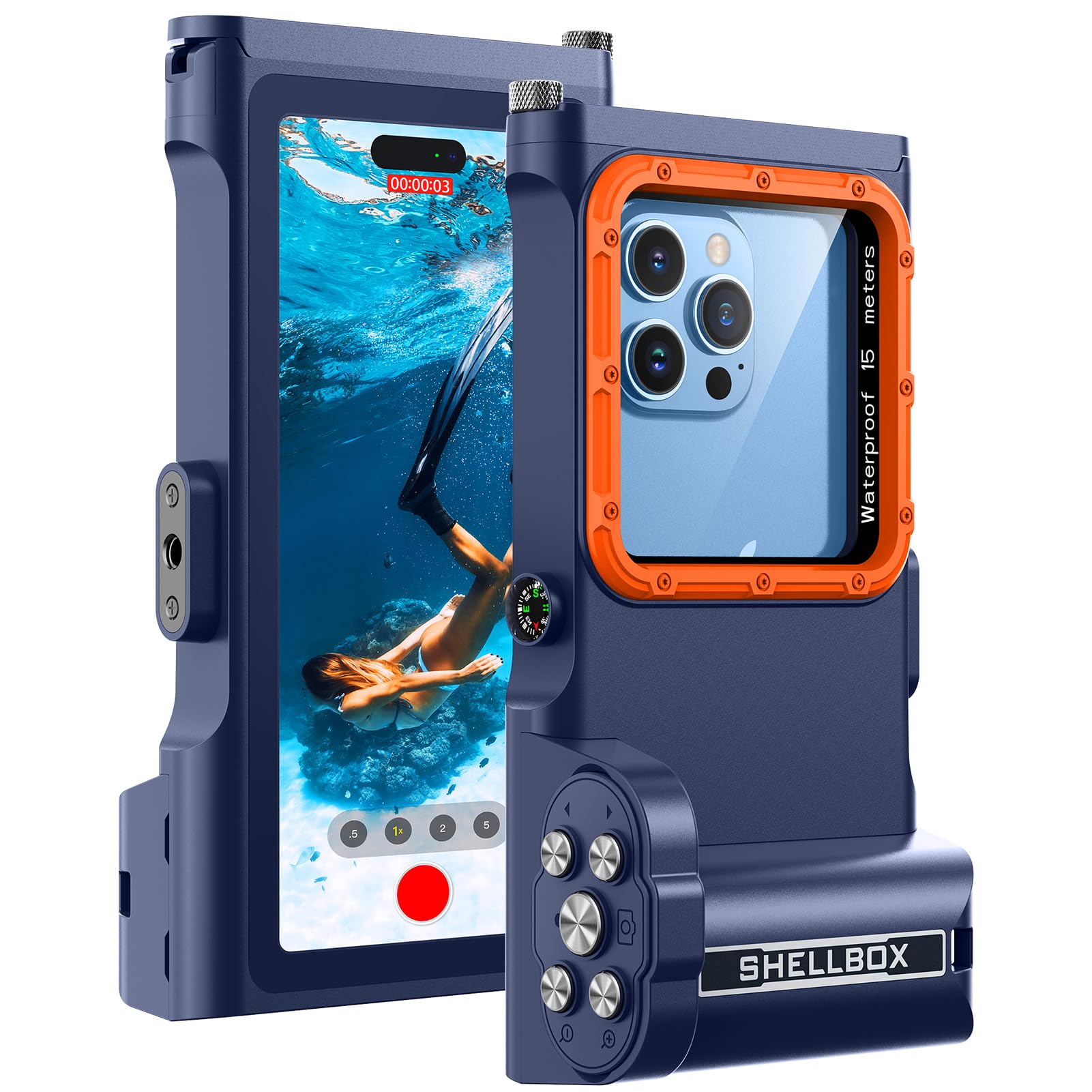 Pochette Étanche [Universelle] Coque Téléphone Protection IPX8 Plongée Étui [Fonction Bluetooth][Mise au Point réglable] pour iPhone Samsung Xiaomi 4.7-6.9'' 15M sous Marine Housse,Bleu Orangé