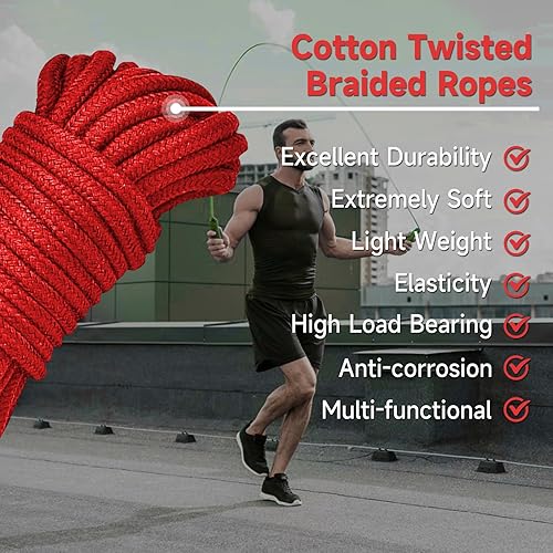 Miniatura 5 de Aorgasms Cuerda de algodón suave  Paquete de 3 cuerdas de algodón de 32.8 ft32 pies, cuerda multiusos de 0.315 pulgadas de grosor, cuerda trenzada