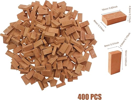 Miniatura 2 de Cayway 400 mini ladrillos de pared rojos, mini ladrillos pequeños con raspador para paisajismo, figura de ladrillos en miniatura, ladrillos falsos