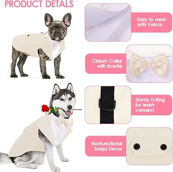 AOFITEE Dog Tuxedo Formal Dog Suit and Bandana Set, Gentle Dogs Wedding Party Suit Bow Tie Shirt, Tuxedo for Small Dogs Costume Outfit with Detachable Bowtie Collar for Christmas Halloween Dress Up