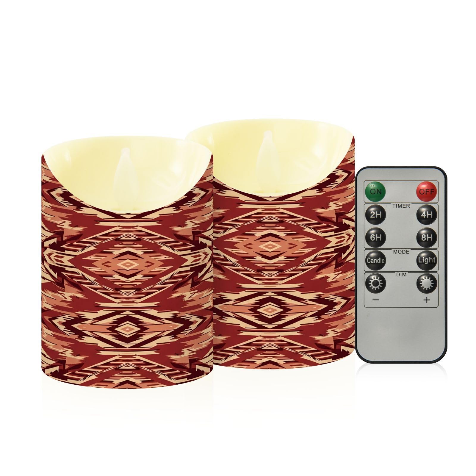 Cgiub Aztec Flameless Candles with Timer 2pcs Battery Operated Flickering Flameless LED Pillar Candles for Holiday Home Wedding Fireplace Decor