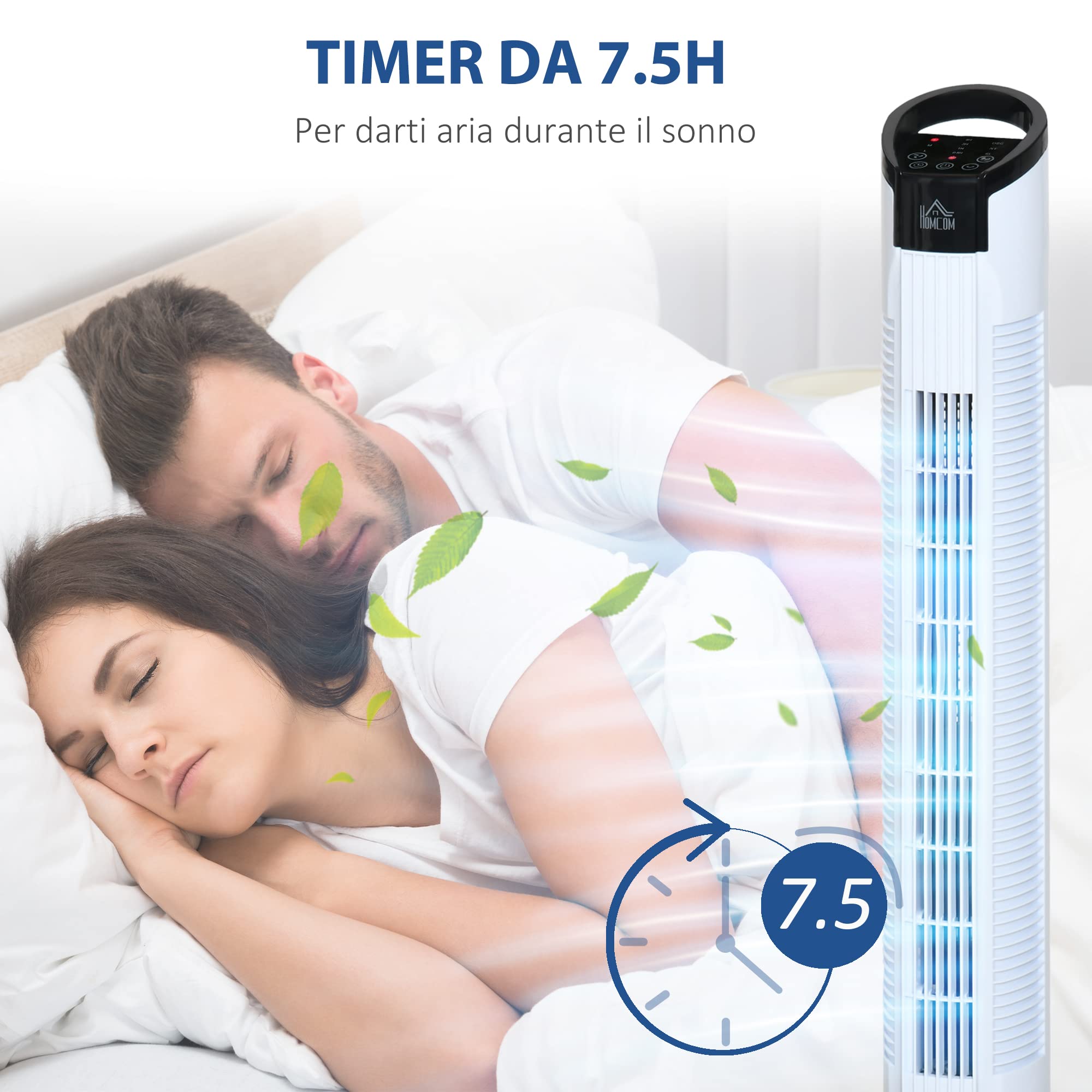 Ventilatore A Colonna HOMCOM Con Telecomando - Oscillante 70°, 3 Velocità, Timer 7.5h | 50W, 78.5 Cm - Foto 13