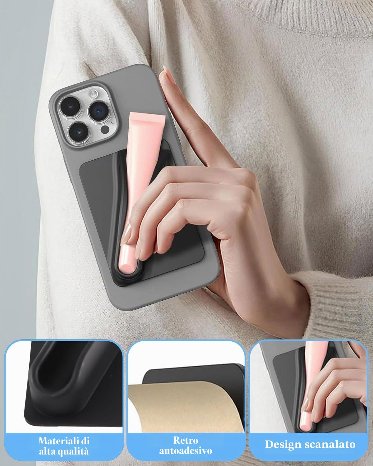 Supporto Magnetico Per Lucidalabbra Da Telefono – Portarossetto In Silicone Per IPhone E Samsung, Comodo E Stiloso