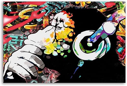 Póster de graffiti musical de mono con auriculares y graffiti, pintura decorativa, lienzo, arte de pared, impresiones para sala de estar, decoración
