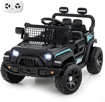 Costzon Kids Ride on Car Truck, 12V Electric Vehicle w/Foldable Mirrors, 3 Speeds, LED Lights, Music & Horn, Ride on Toys Remote Control Car for Toddlers, Boys & Girls Black,34" 23" 21"