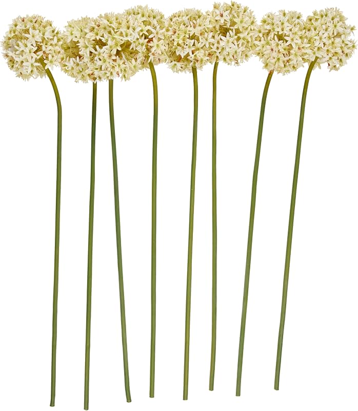 Tallo de flor artificial Allium de poliéster alto, juego de 8 31'H, blanco