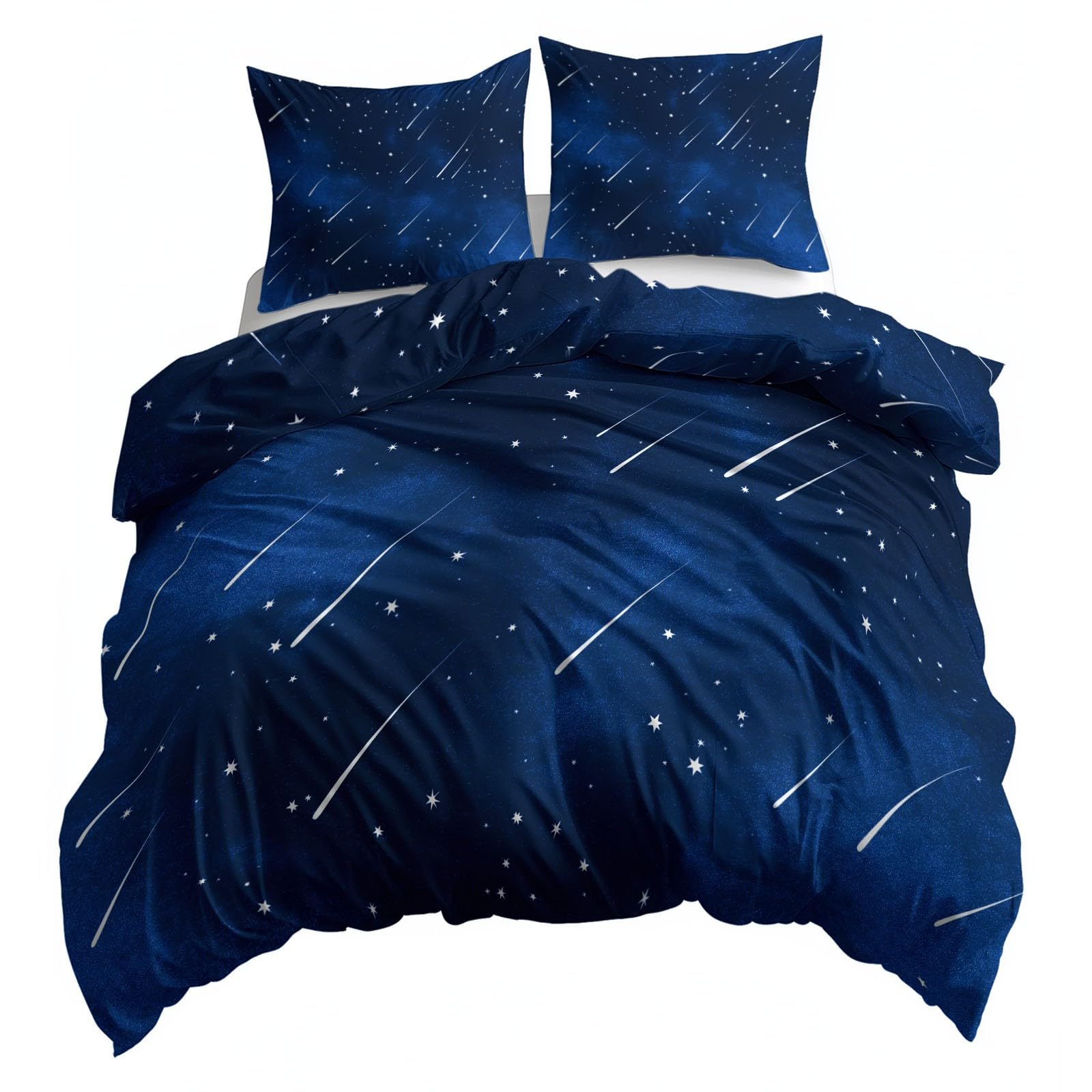 Housse de Couette 220x240 Ciel Étoilé avec Parure de Lit Bleu Foncé Réversible