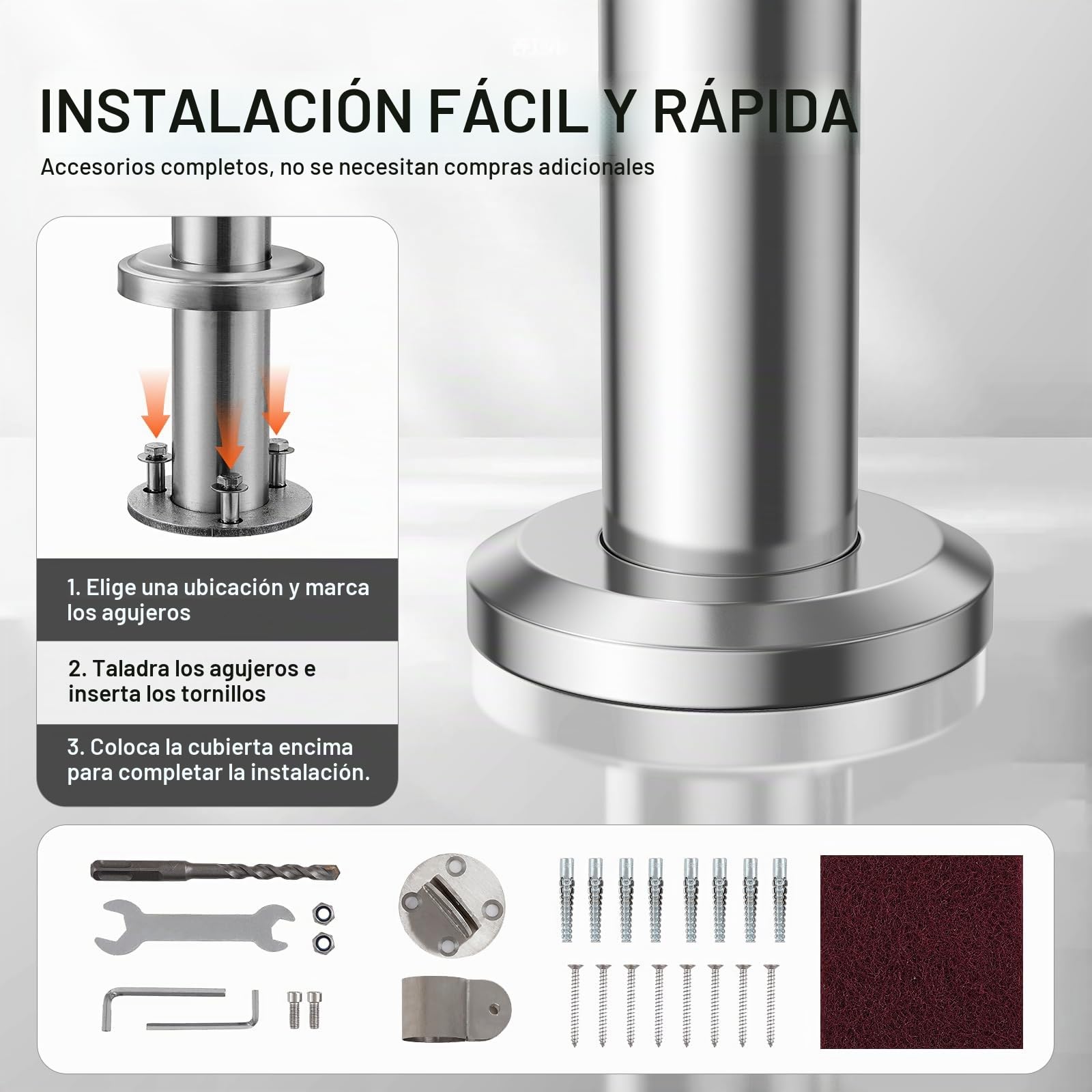 VEVOR Barandilla de Escalera 120 cm Pasamanos de Escalera para Escalones Exteriores de Acero Inoxidable Montaje en Pared y Suelo con Kit de Instalación para Personas Mayores, Porche, Terraza, Plata
