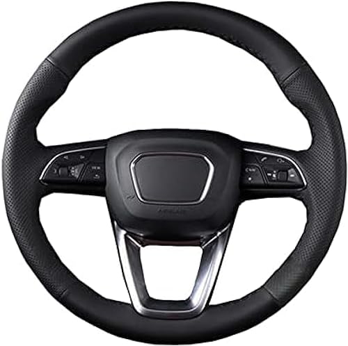 Hand-Stitched Black Leather Car Steering Wheel Cover, for Audi A4 for Avant for Allroad Q3 Q5 SQ5 Q7 SQ7 Q8 SQ8 DIY Breathable Steering Wheel Covers