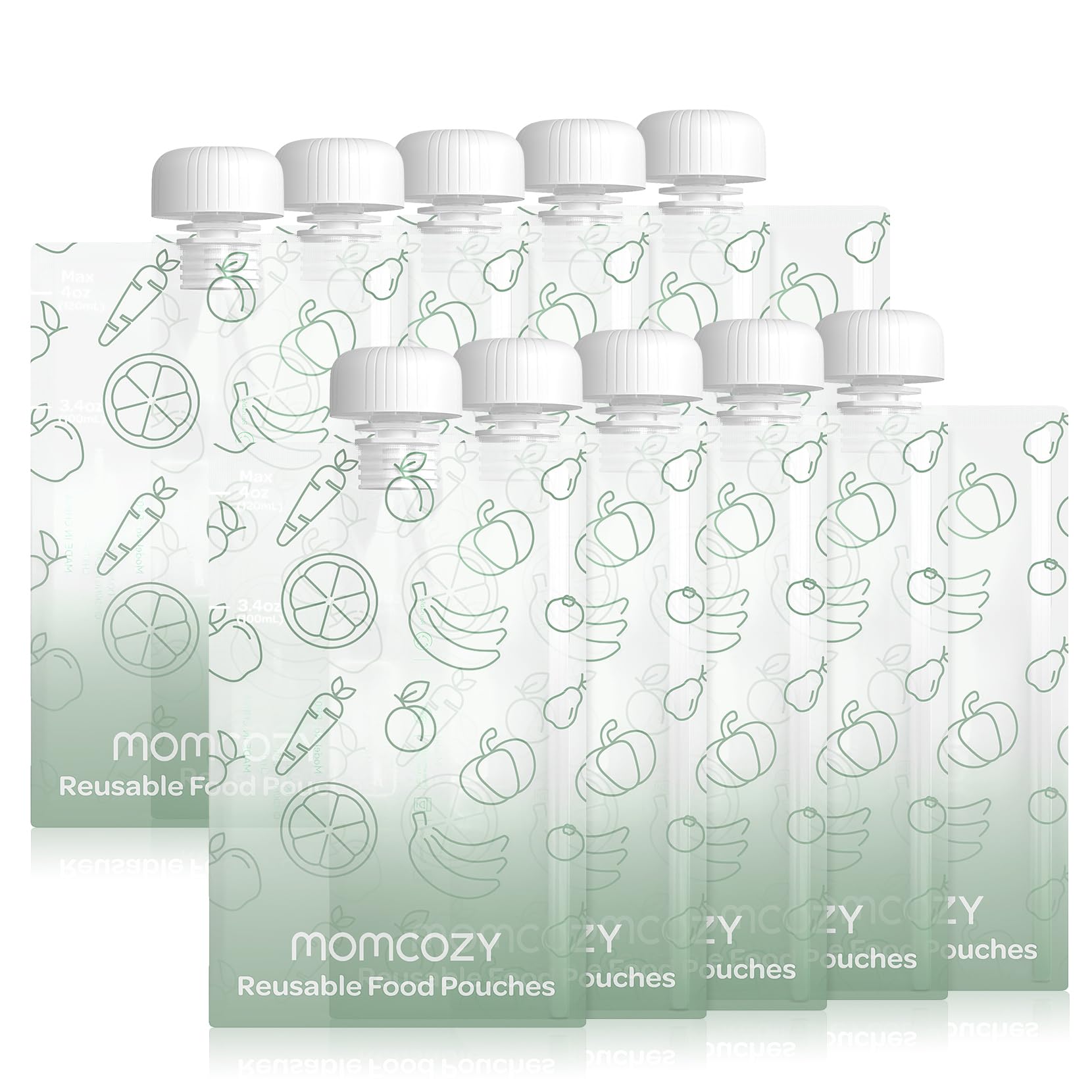 Reusable Baby Food Pouches for Toddlers,BPA Free Plastic,Food Safe,Freezer Safe,Refillable for Applesauce Yogurt & Puree Squeeze Pouch,10 Packs,3.4-4oz