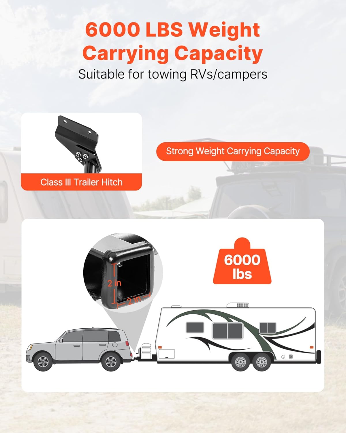 VEVOR Class 3 Trailer Hitch, 2-Inch Receiver, Compatible with 2011-2021 Jeep Grand Cherokee, Q345B Steel Tube Frame, Multi-Fit Hitch to Receive Ball Mount, Cargo Carrier, Bike Rack, Tow Hook, Black