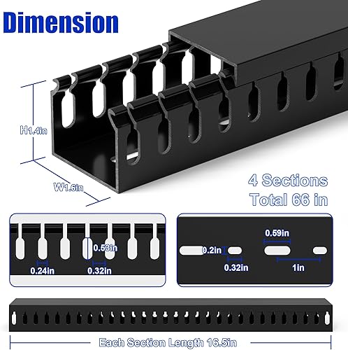 Miniatura 2 de Kit profesional de gestión de cables para rack de servidor de 63 pulgadas (4 x 15.7 pulgadas), kit de canal de cable de 1.4 x 1.6 pulgadas, conducto
