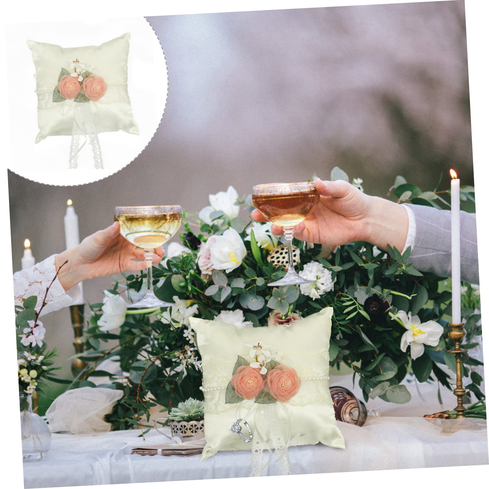 MAGICLULU 5 Pz cuscino ad anello decorazioni rustiche per matrimoni cuscino portafedi Nozze cuscino fiore portafedi matrimonio arredamento cuscino per anello di fidanzamento stoffa