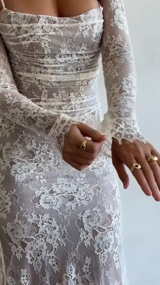 Lace Dress Women Cami Romantic Long Sleeve Lace Martinique Lace