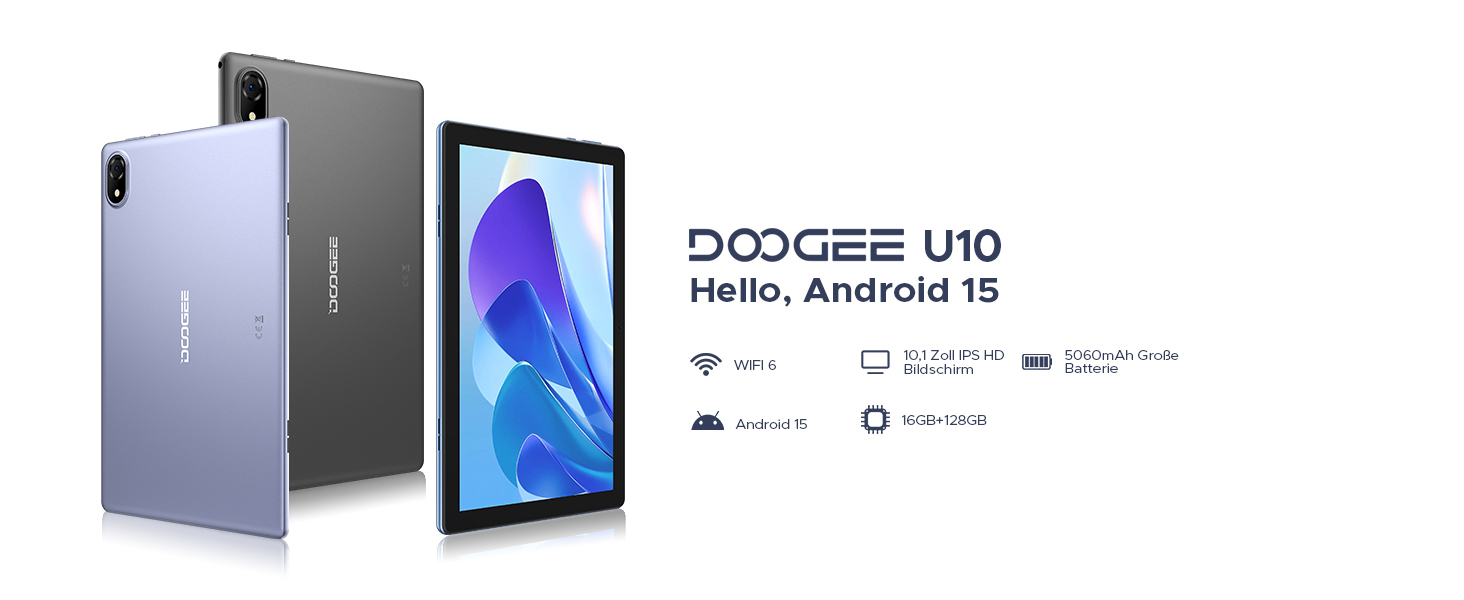 DOOGEE U10 Android 15 Tablet 10 Zoll 16GB RAM 128GB ROM, WiFi 6