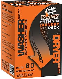 Dead Down Wind BLACK Premium Unscented Laundry Detergent Sheet/Dryer Sheet Combo for Washing up to 60 Loads